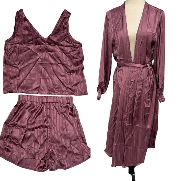 Nasty Gal Other - NWT Nasty Gal Satin Pink 3-Piece Sleepwear Set Tank, Shorts & Robe Size M